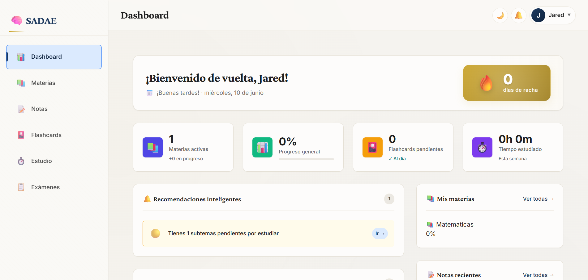 Dashboard principal SADAE